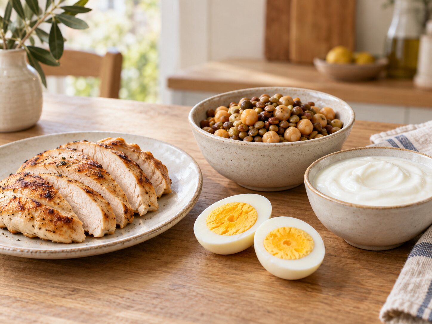 Pollo, legumi, uova e yogurt